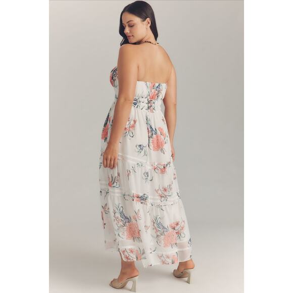 Anthropologie Somerset Strapless Floral Chiffon Midi Dress NWT Size Large - Picture 2 of 10